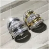 Cluster Rings Big 925 Sier Cocktail Finger For Women Luxury Gold Plated 238Pcs Simated Diamond Painting Fl Stone Ring Jewelry Drop Del Dhvif