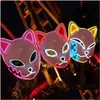 Masques de fête Demon Slayer Glowing El Wire Masque Kimetsu No Yaiba Personnages Cosplay Costume Accessoires Japonais Fox Halloween LED Dro Otwjk