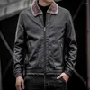 Marca de pele masculina jaqueta de couro inverno versão coreana mais veludo grosso quente collu casacos roupas outwear