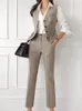 Women's Two Piece Pants Korean Fashion Women Blazer 3 Pcs Vintage Long Sleeve Suit Jackets Vest and Straight Pants Suit Female Chic Business Outfits 230926