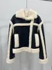 Women's Leather Gl23104 Arrival Oversized Black And White Contrast Color Real Sheepskin Shearling Jacket Double Breasted