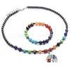 Pulseira colar sete chakra hematita conjunto de jóias cura pedra estiramento frisado chip charme com fecho lagosta para meninas e gota deli dhyrd