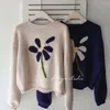 Sweaters pour femmes HSA Femmes Pull Tricoté Bleu Floral Tops Lâche À Manches Longues O-cou Pulls Coréen Chic Vêtement Automne Hiver 2023 Jumpers