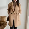 Kvinnors kostymer 2023 Autumn and Winter Suit Woolen Coat Korean Style Elegant Thicked Mid-Length Herringbone Jacket Top