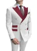 Clássico borgonha paisley lapela bolsos ternos masculinos branco casamento noivo ternos duplo breasted traje homme masculino blazers