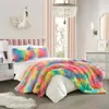 Zestawy pościeli Faux Fur Rainbow Pastel Comberter Zestaw Twin XL pastelowe zestaw łóżka