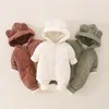 Rompers Bornsベビー服ジャンプスーツ幼児フード付き厚いロンパー長袖ジッパーサーマルジャンプスーツベイビーキッズコート230925