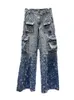 Mäns jeans deat vintage gradienthål blixtlås split design för kvinnor enstaka knappfickor denim byxor 2023 höst mode 11xx5655 230925