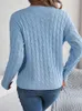 Maglioni da donna Benuynffy Donna con scollo a V Manica lunga Cavo in maglia 2023 Autunno Dolce Casual Spalla abbassata Rosa Grigio Blu Pullover Top