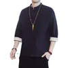 Roupas étnicas Tang Estilo Chinês Homens Algodão e Linho Cor Bloqueando Camisa 2023 Harajuku Casual Tops Hanfu Pan Button