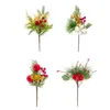 Fleurs décoratives 1 pièce Branches de plantes de pin artificielles fausses plantes feuille verte Simulation baies rouges bricolage artisanat ornement de noël maison