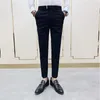 Costumes pour hommes Printemps Élastique Mariage Marié Costume Pantalon Hommes Ceinture Conception Slim Bureau D'affaires Pantalons Mâles Casual Petits Pieds Neuf Points