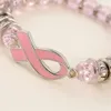 Bracelets de perles de sensibilisation au cancer du sein, ruban rose, dôme en verre, boutons cabochons, bijoux à breloques, cadeaux pour filles et femmes, 302s