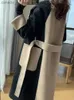 Женское винтажное длинное пальто из смесовой шерсти, женская куртка-миди с длинным рукавом с отложным воротником и панелями, осень-зима 2023, свободное женское пальто на шнуровкеL230926