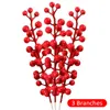 Decorative Flowers 1-12 Branches With 30 Heads Artificial Berries Branch Bouquet Red Holly Berry Stamen Plants Christmas Party Home Decor