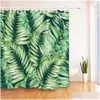 Rideaux de douche Feuilles vertes Rideau blanc Jungle tropicale Salle de bain Nature Tissu en polyester résistant à la moisissure imperméable pour baignoire OTBT9