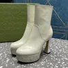 Designer Boots Platform High Heels Mid Cuff Short Boots Winter Slim Heel High Cowhide Boots Round Toe Slim Ben Luxury Womens Boots Premium Quality Martin Boots 35-41