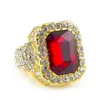 Anelli hip-hop da uomo con diamanti pieni Micro pavimenta in cristallo Grande anello rosso nero verde blu pietra quadrata color oro argento309u