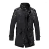 Men's Fur British Fashion Leather Jackets Men Stand Collar Outwear Thick Velvet Long Trench Coats Winter Warm Parka Biker