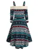 Casual jurken Trui met lange mouwen Etnische stijl Diepe zoom Fuzzy gebreid Koude schouder Tribal print Hoog laag knielengte Kerstjurk