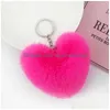 Porte-clés pompon moelleux porte-clés doux couleur unie forme de coeur fausse fourrure de lapin boule de voiture sac à main anneau cadeau accessoires livraison directe juif Dhyxr