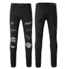 designer jeans for mens jeans uomo men pants perforated embroidery patchwork ripped trend brand motorcycle pants skinny fashion hole elastic slim fit pants black