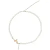 Choker Korean Fashion Jewelry Necklace Wild Clavicle Chain Butterfly Zircon Simulation Pearl Statement Women Wholesale