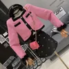 Kvinnors jackor rosa mångsidiga plysch manschetter design långärmad jacka lapel tweed kort kappa