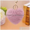 Key Rings Heart Pompoms Keychain Plush Balls Chains Decorative Pendant For Women Bag Tillbehör Keychains bil Fashion Keyring Gift Dr Dhaib