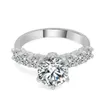 Round Cut DEF VVS Moissanite Engagement Ring In Silver 10K 14K 18K solid gold wedding ring with 3 sides paved stones