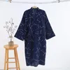 Mäns Sleepwear 2023 Cotton Auze Robe Loose Tin Yukata Japanese Kimono Pyjamas Ded V-Neck Batrobe