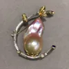 Brooches Only 1 Pcs Baroque Natural Fresh Water Pearl Brooch Tree Branch Cicada Color