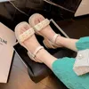 Kleidschuhe Sommer Perle Offene Spitze Runder Kopf Rückengurt Sandalen Damen Vielseitig Bequem Solide Fee High Heel 2023