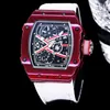 9 styles High Quality Watches 67-02 TPT Carbon Miyota Automatic Mens Watch Skeleton Dial Textile Bracelet Gents Wristwatches