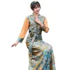 Ethnische Kleidung Sommer elegantes asiatisches Kostüm tibetisches Kleid für Frauen Langarm traditionelles orientalisches Damenkleid