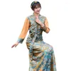 Roupas étnicas Verão Elegante Traje Asiático Vestido Tibetano para Mulheres Manga Longa Tradicional Oriental Senhoras Vestido