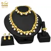 ANIID African Dubai Jewelry Gold Big Necklace Rings Set For Women Nigerian Bridal Wedding Party 24K Ethiopian Earrings Jewellery H232W