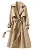 Womens Wool Blends Korean Fashion Trench Jackets With Belt Women Elegant Double Breasted Khaki Windbreaker Casual Long Overcoat Streetwear 230925