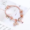 Pulsera con cuentas de globos románticos de oro rosa con hebras, pulsera con colgante de corazón con incrustaciones de diamantes para chica a la moda diy 2233