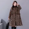 Kvinnors ull leopard tryck ullrock kvinnor höst vinter koreansk mode femme cape jacka casual varm monteau lång överrock