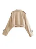 Women's Trench Coats Khaki Cropped Trench Women Long Sleeves Cropped Design Jacket Chic Lady High Street Casual Loose Coats Top Female 230926