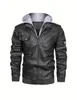 Мужская кожаная байкерская куртка с капюшоном из искусственной кожи, повседневная модная модная куртка с несколькими карманами 230925