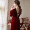 Women's Sleepwear Sexy Backless Full Sleeve V-Neck Velour Long Nightdress Nightgown Women Gold Velvet Homewear Nightwear