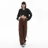 Damesjeans Hogere kwaliteit Retro-stijl bruine broek voor dames met riem in de taille Lange broek Koreaanse look Dunner Langere hiphop