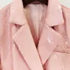 Ternos femininos estilo britânico rosa blazer feminino plus size duplo breasted lantejoulas festa escritório 2023 moda jaqueta outwear S-2XL