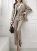 Women's Two Piece Pants Korean Fashion Women Blazer 3 Pcs Vintage Long Sleeve Suit Jackets Vest and Straight Pants Suit Female Chic Business Outfits 230926