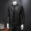 Veste d'automne en fourrure pour homme, grande taille, noir, manteaux à col montant, de haute qualité, en cuir, pour motard, 2023