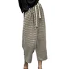 Женские брюки-капри, шаровары, женские осенние литературные корейские брюки в полоску, свободные брюки с эластичной резинкой на талии 230925