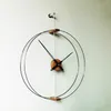Диаметр 90 см, скандинавские современные простые креативные испанские настенные часы, большие однополюсные часы из черного ореха с двумя петлями, ручные часы