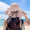 Breda randen hattar strå hatt kvinnors sommarkoreanska version mångsidig solskydd och solskade mode dot båge band strand strand
